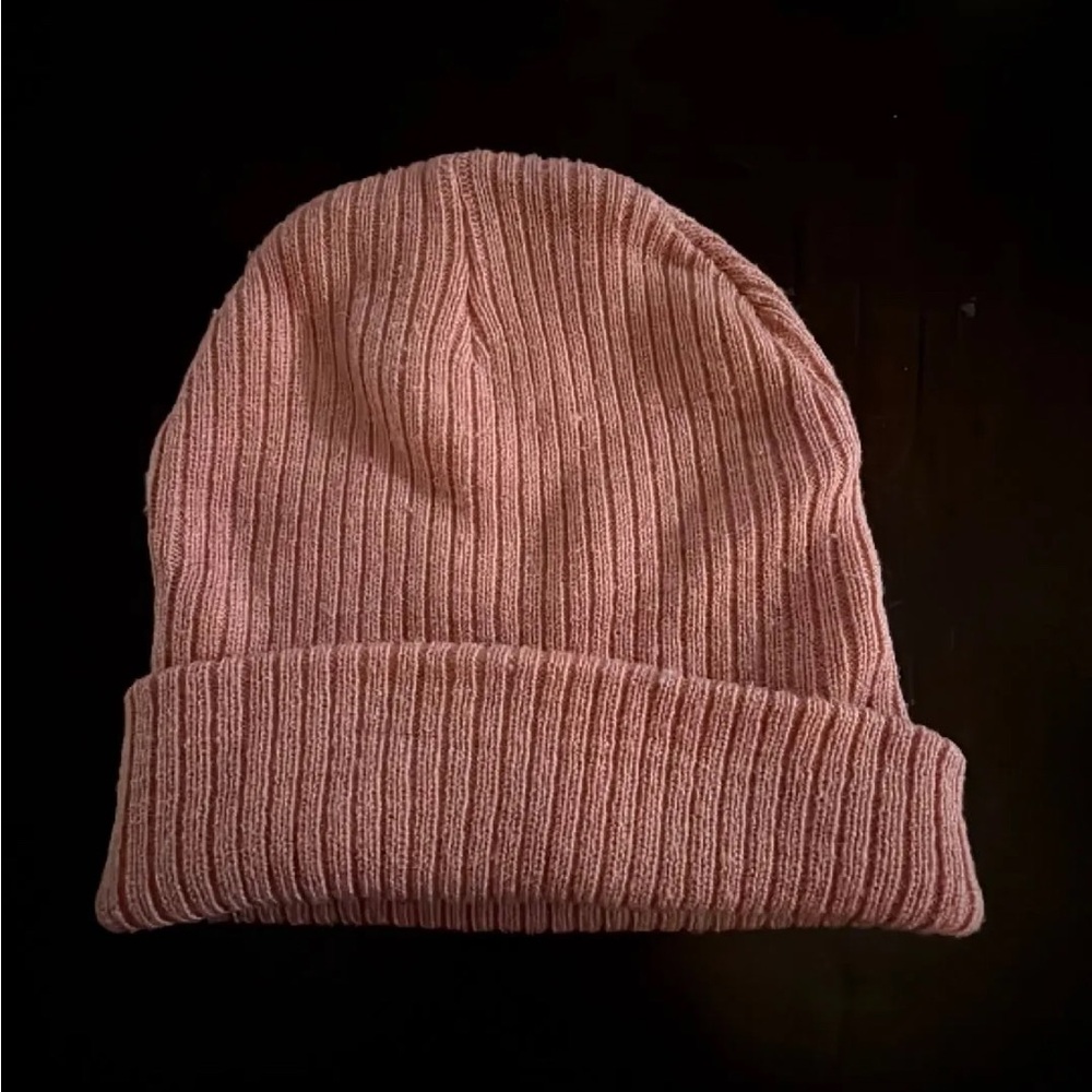Pink Ribbed Knit Beanie